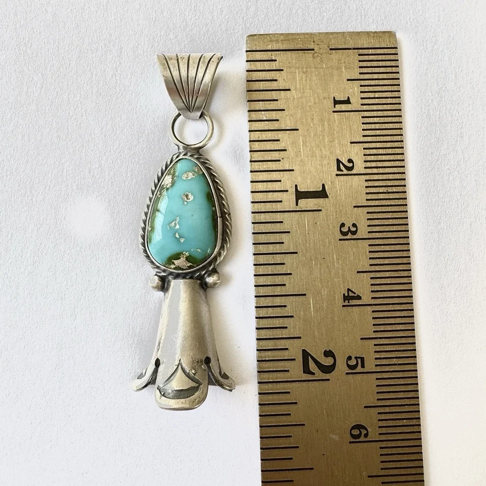 Squash Blossom Pendant Sonoran Gold Turquoise 2in‎ Sterling McCarthy Native Amer